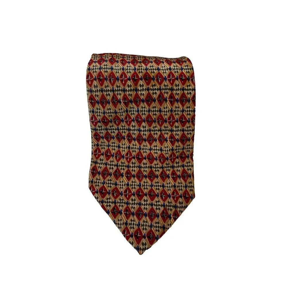 Valentino Cravatte Vintage Red Blue Cream Men's 100% Silk Tie Made in Italy